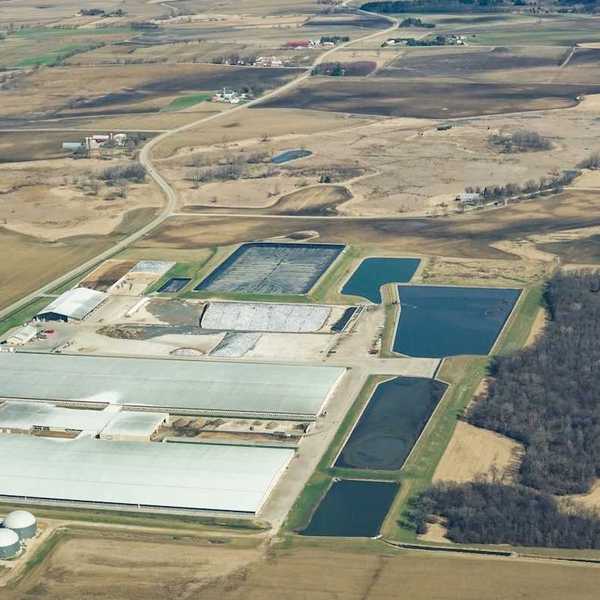 Aerial photo of a CAFO, aka factory farm