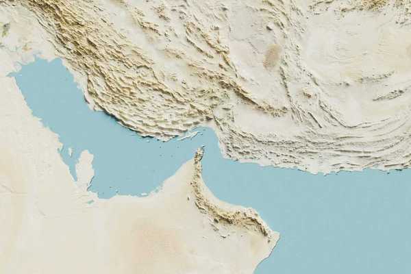 Aerial satellite view of Persian Gulf and Strait of Hormuz