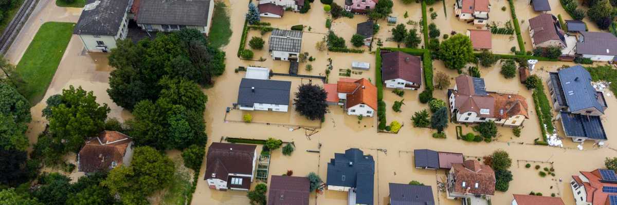 Aerial shot of flooded neigborhood