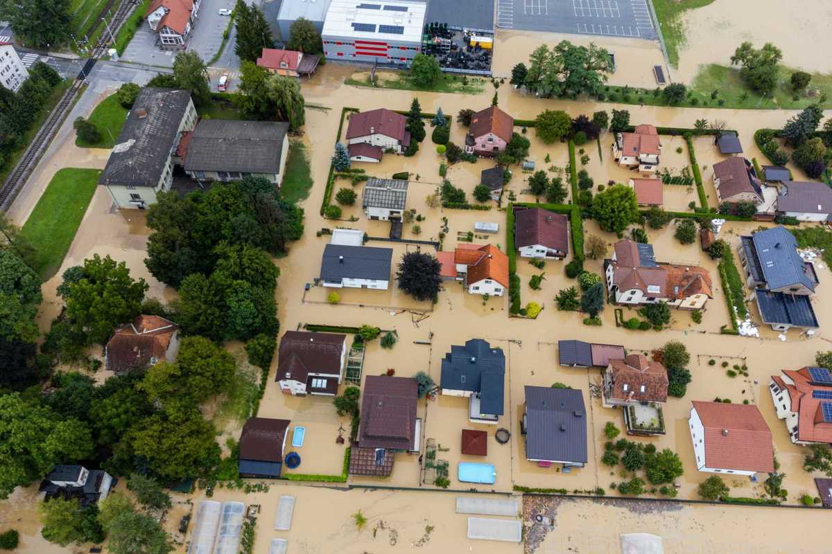 Aerial shot of flooded neigborhood