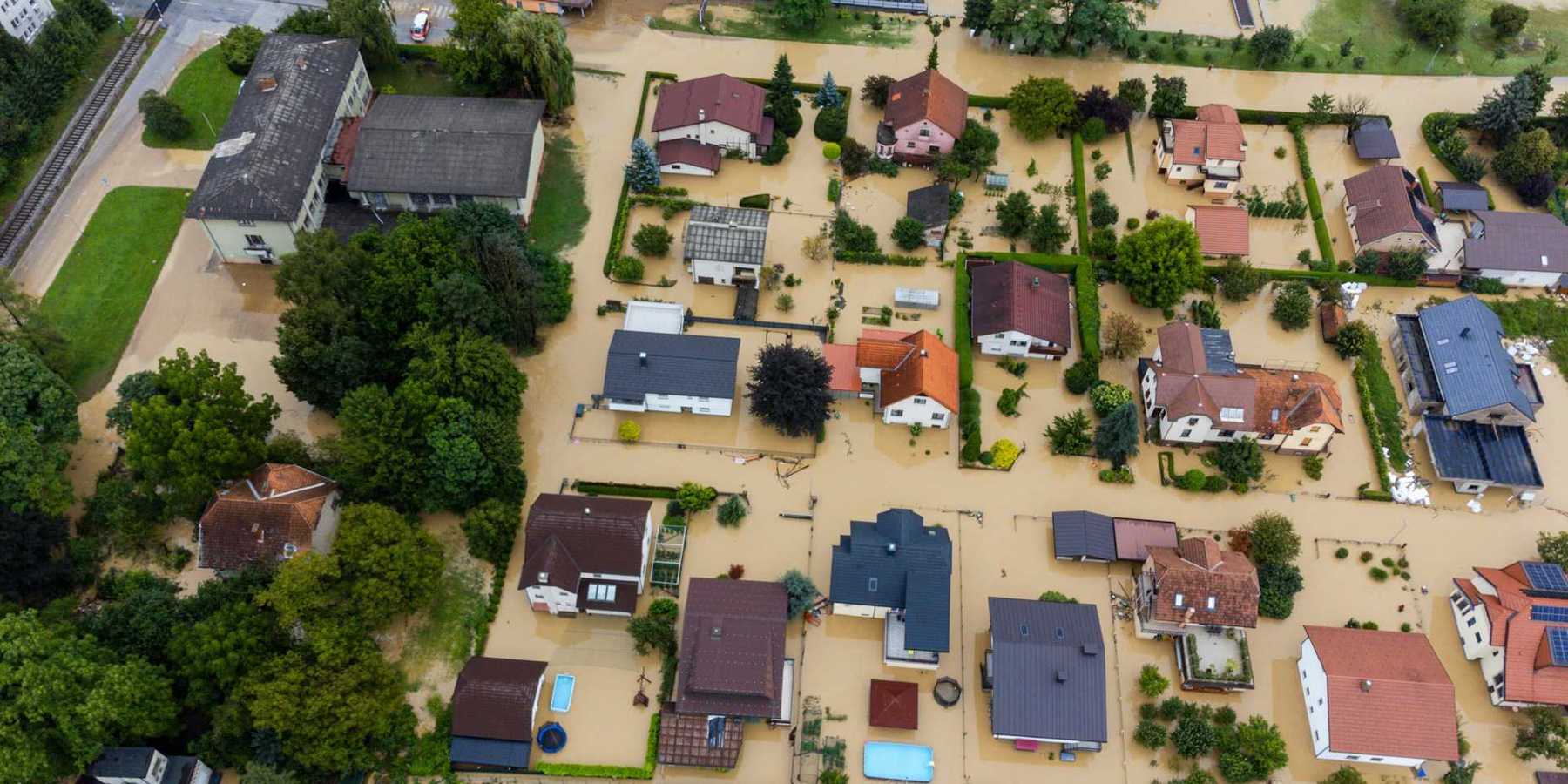 Aerial shot of flooded neigborhood