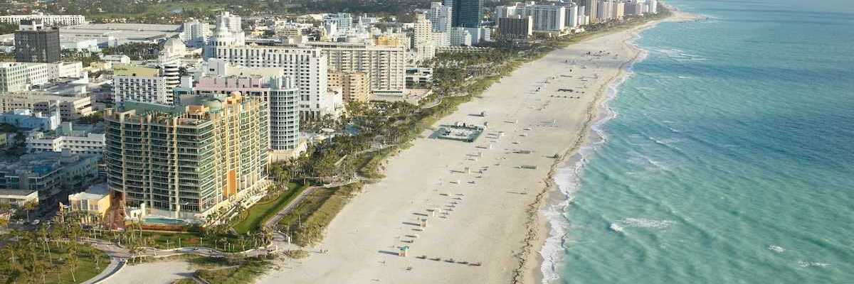Aerial shot of Miami Beach showing close proximity of population center to encroaching sea