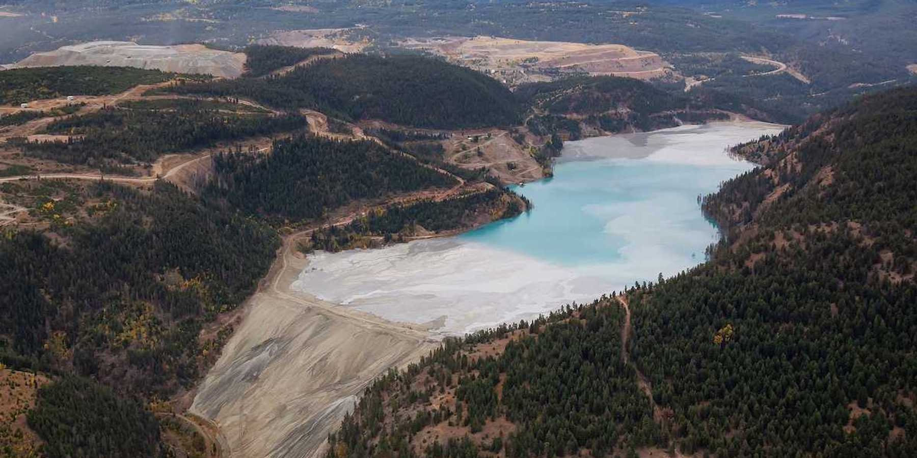 Aerial view of Copper Mine Tailing pond in the interior British Columbia, Canada.