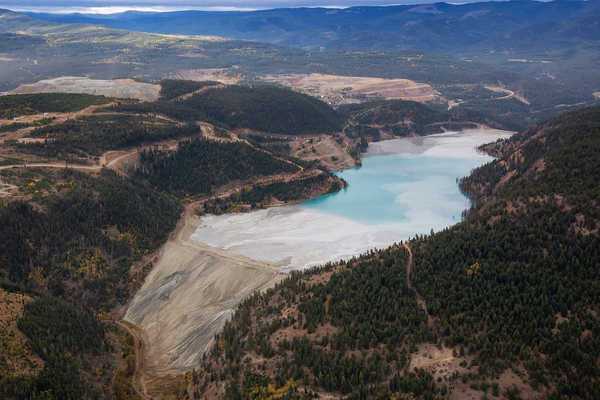 Aerial view of Copper Mine Tailing pond in the interior British Columbia, Canada.