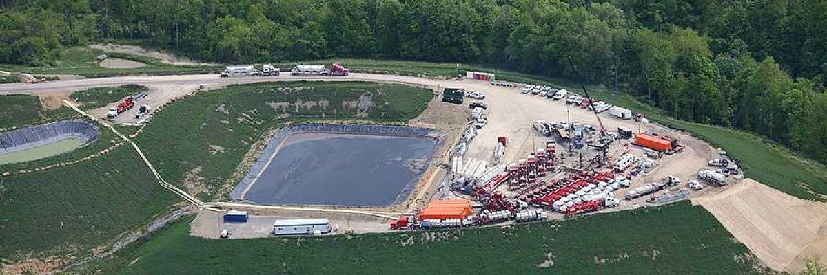 Aerial view of Marcellus Shale fracking well in Pennsylvania