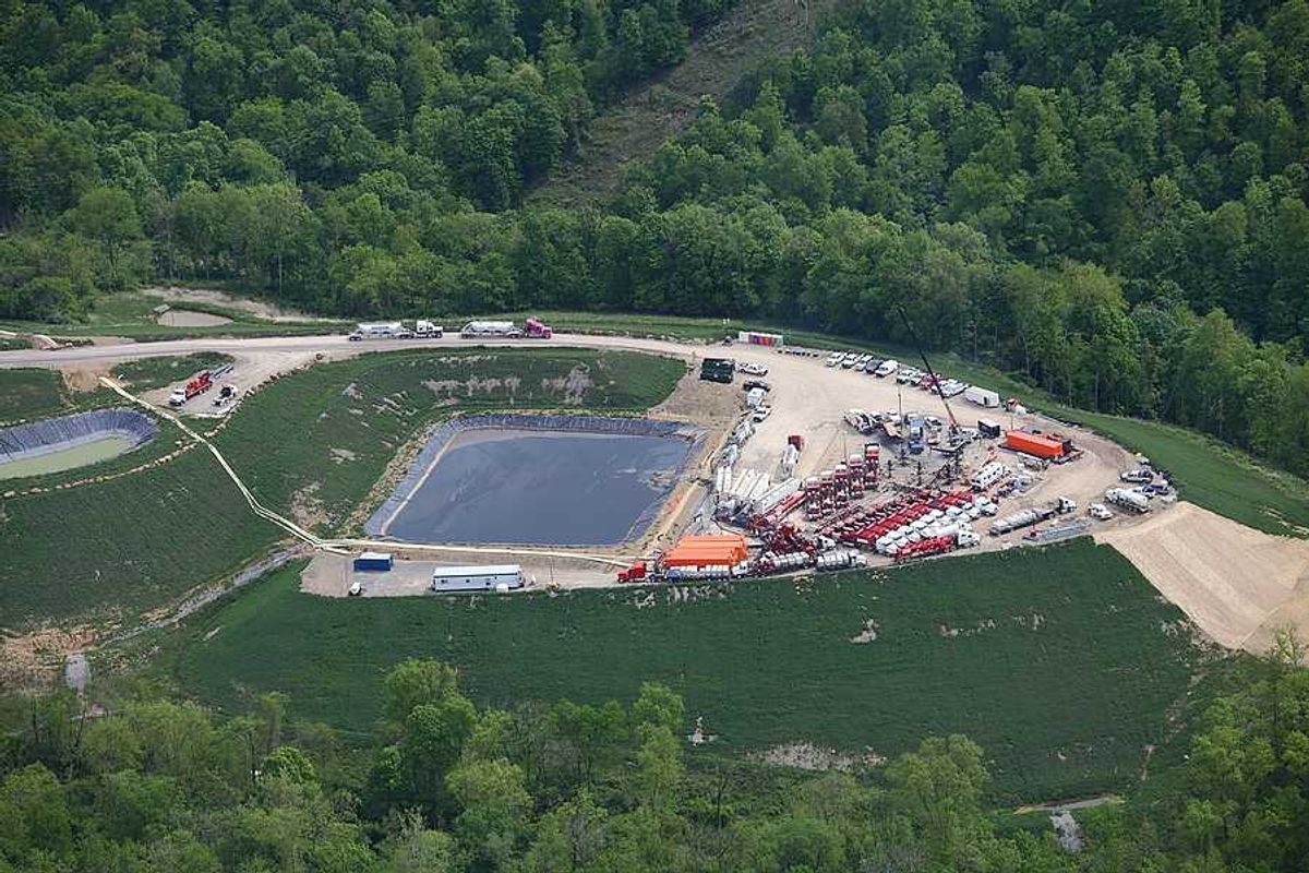Aerial view of Marcellus Shale fracking well in Pennsylvania