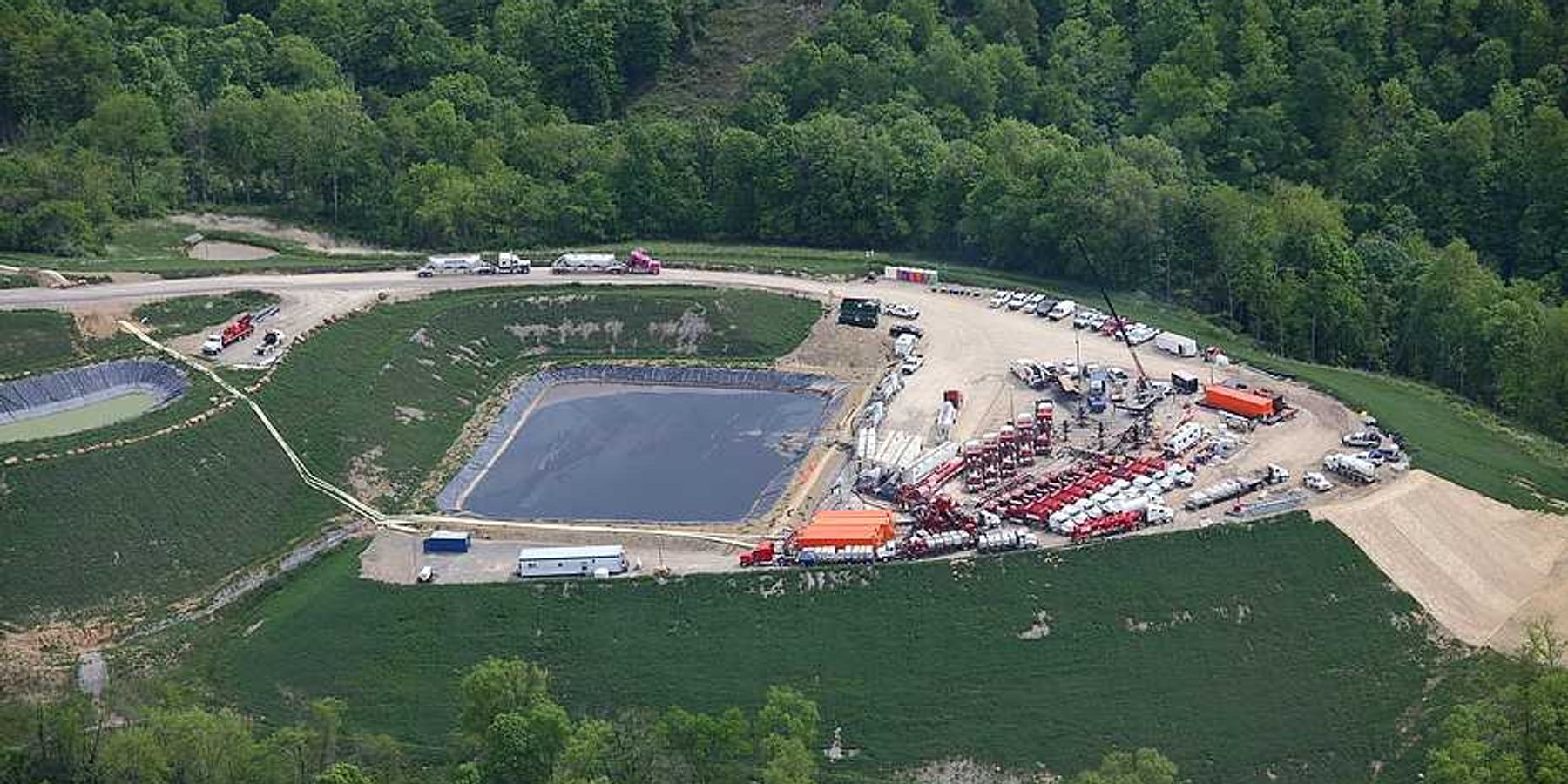Aerial view of Marcellus Shale fracking well in Pennsylvania