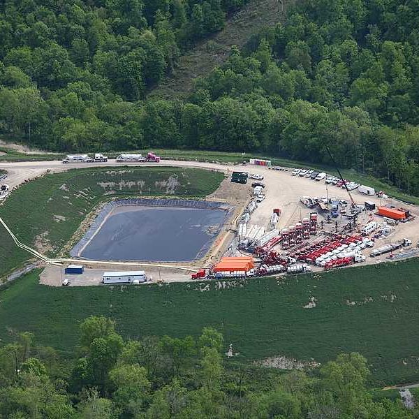 Aerial view of Marcellus Shale fracking well in Pennsylvania