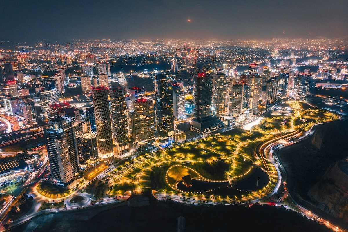 Aerial view of Mexico City at night