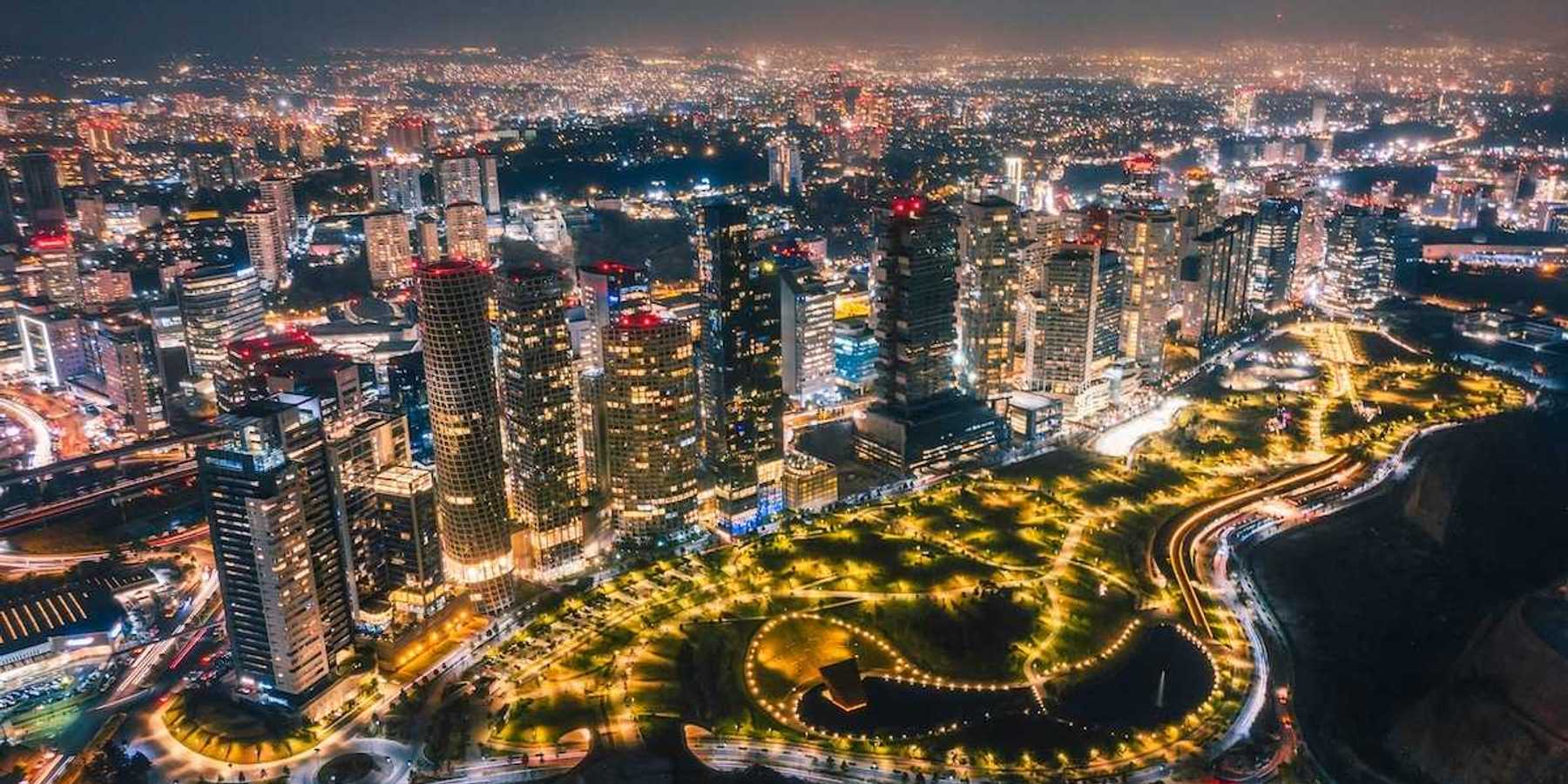 Aerial view of Mexico City at night