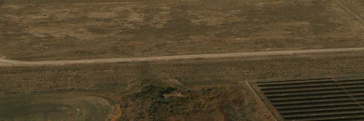 Aerial view of oil storage tanks