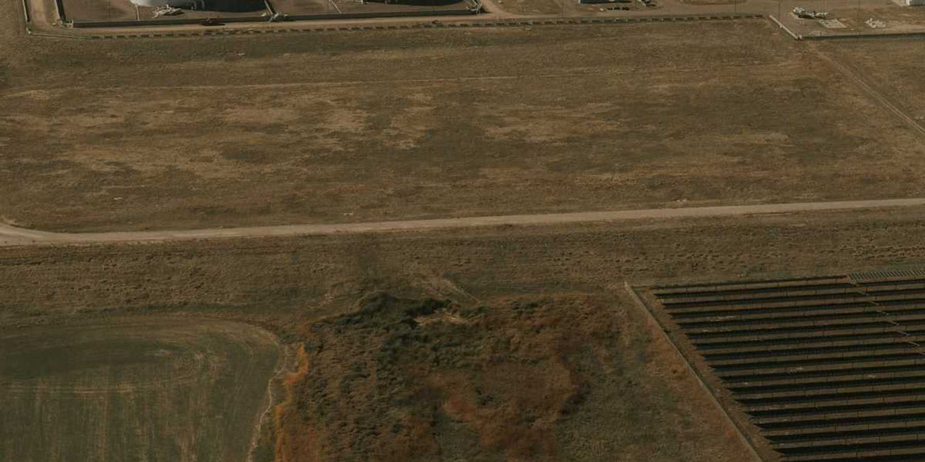 Aerial view of oil storage tanks