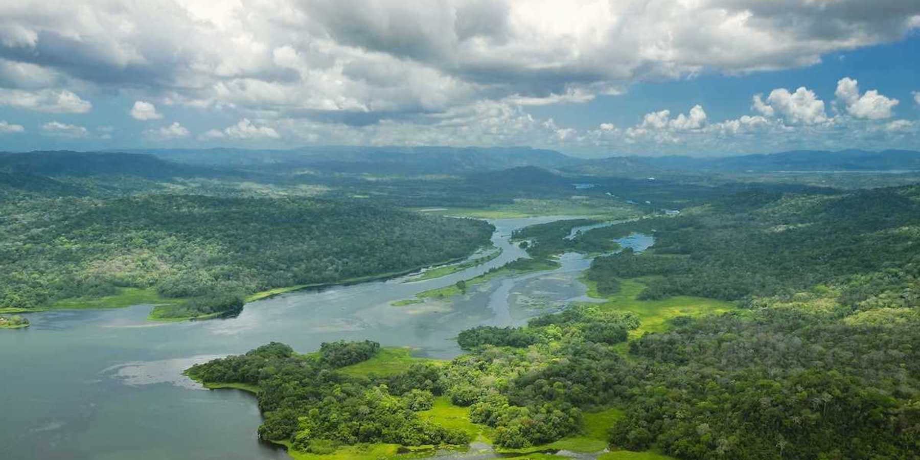 Aerial view of Panama Canal on the Atlantic side