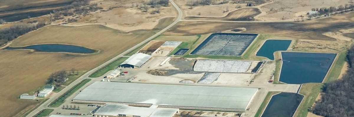 Aerial view of Rosendale Dairy, a CAFO (concentrated animal feeding operation) in Rosendale, Wisconsin.