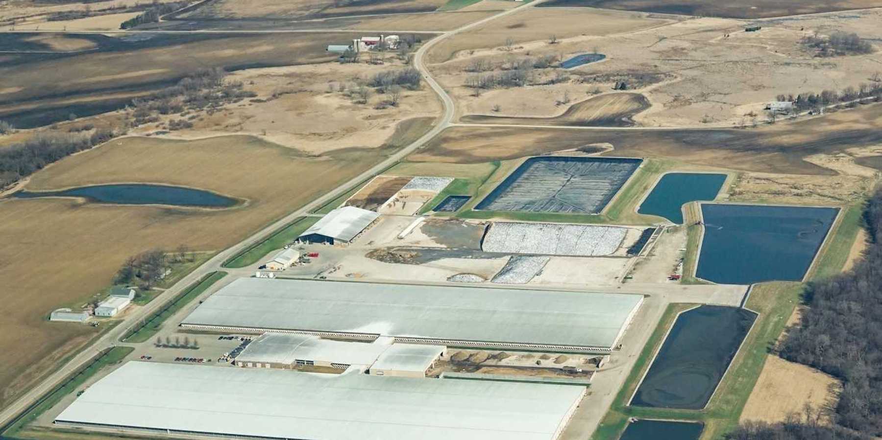 Aerial view of Rosendale Dairy, a CAFO (concentrated animal feeding operation) in Rosendale, Wisconsin.