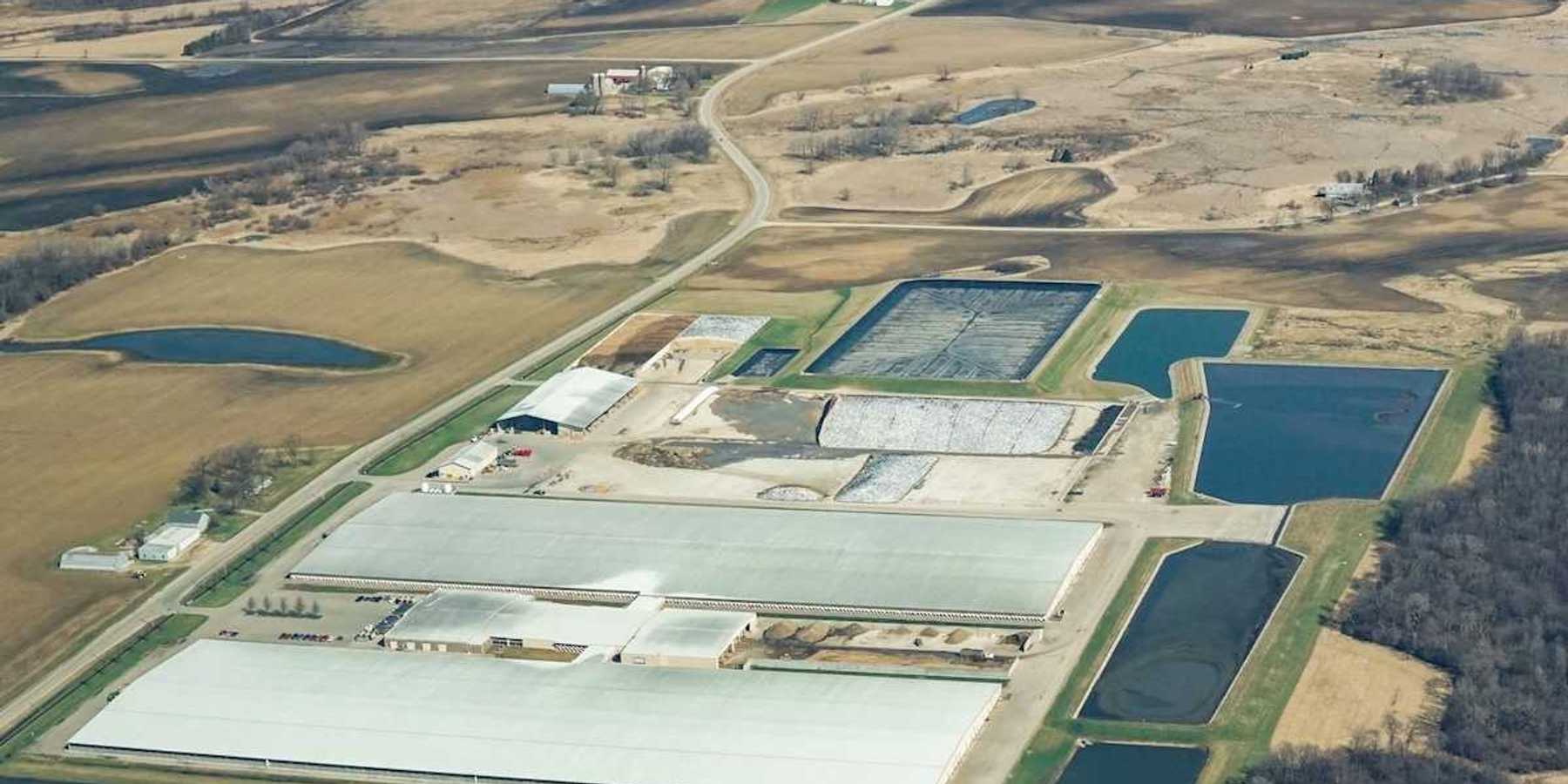 Aerial view of Rosendale Dairy, a CAFO (concentrated animal feeding operation) in Rosendale, Wisconsin.
