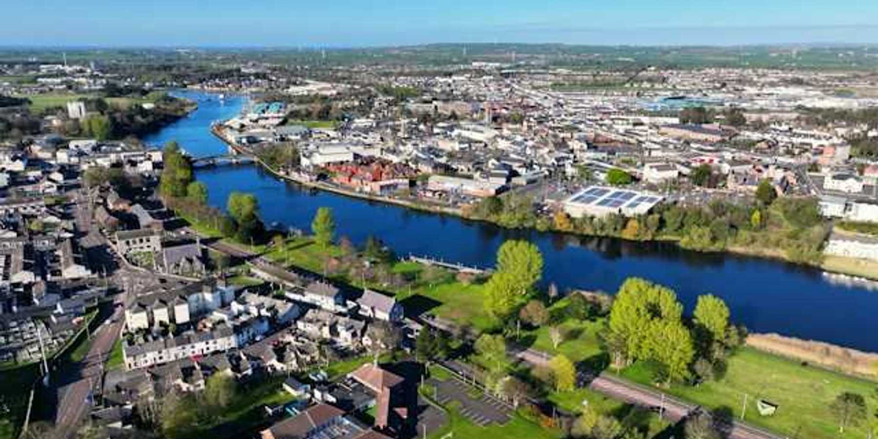 Aerial view of the River Banns and a cityscape