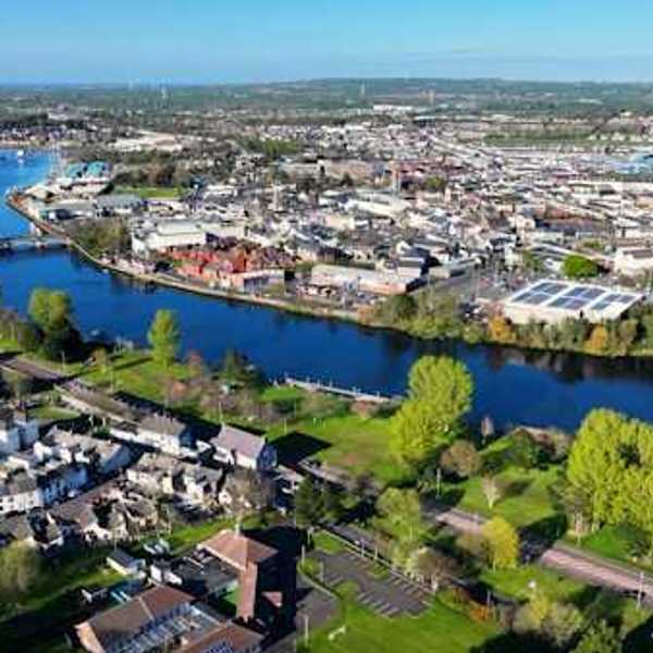 Aerial view of the River Banns and a cityscape