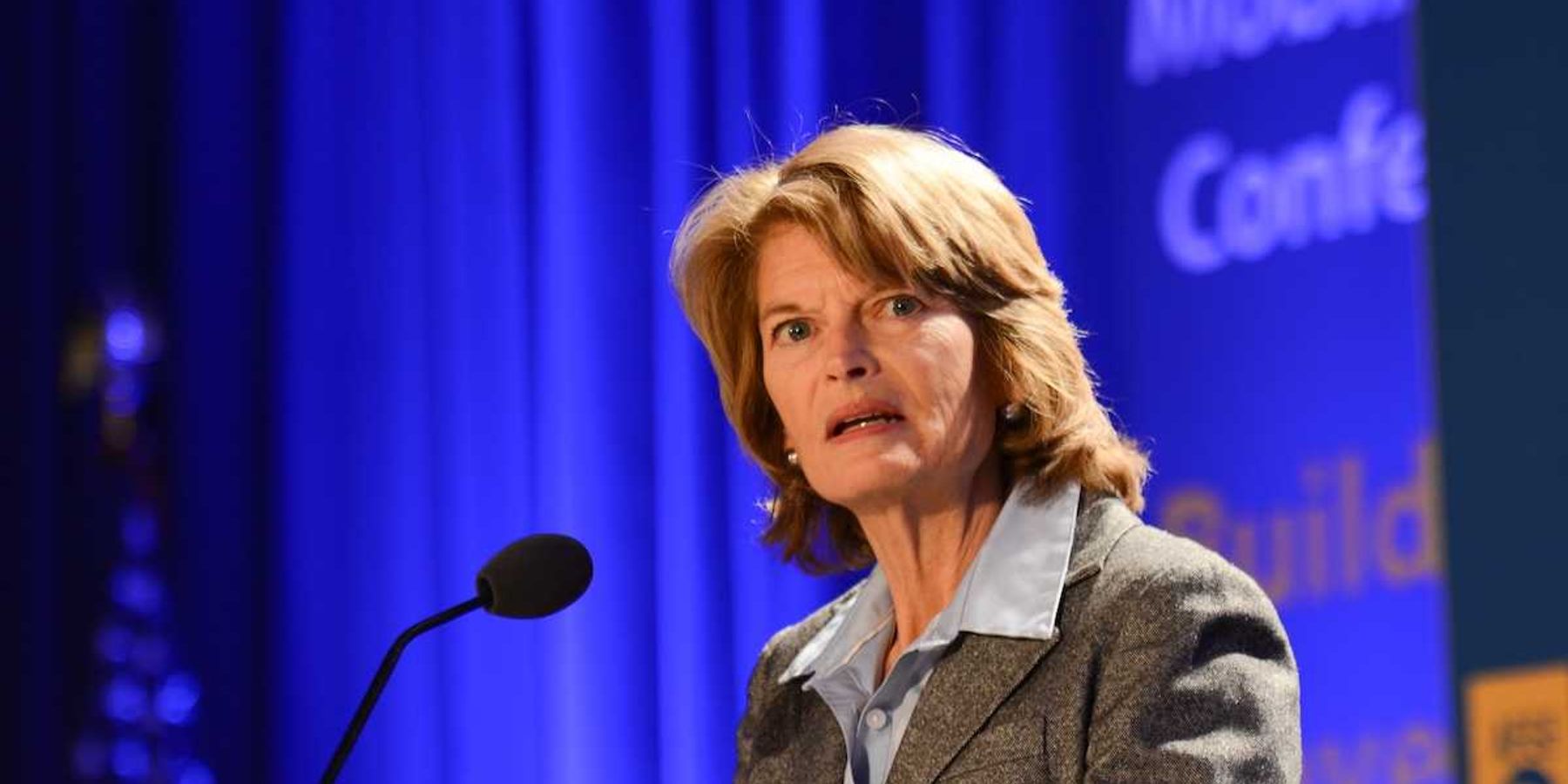 Alaska Senator Lisa Murkowski speaking at lectern