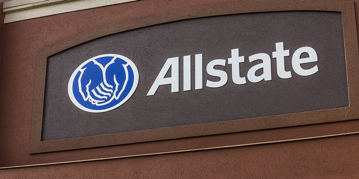 Allstate name and logo on the side of a building.