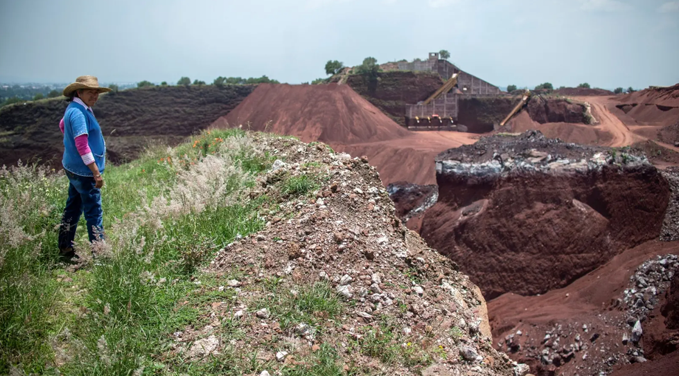 An activist overlooks the El Tezoyo quarry, where tezontle and other stones are extracted, in Mexico State, Mexico, in 2018.