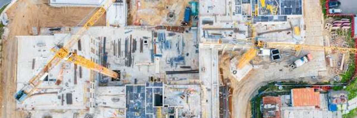 An aerial view of building construction
