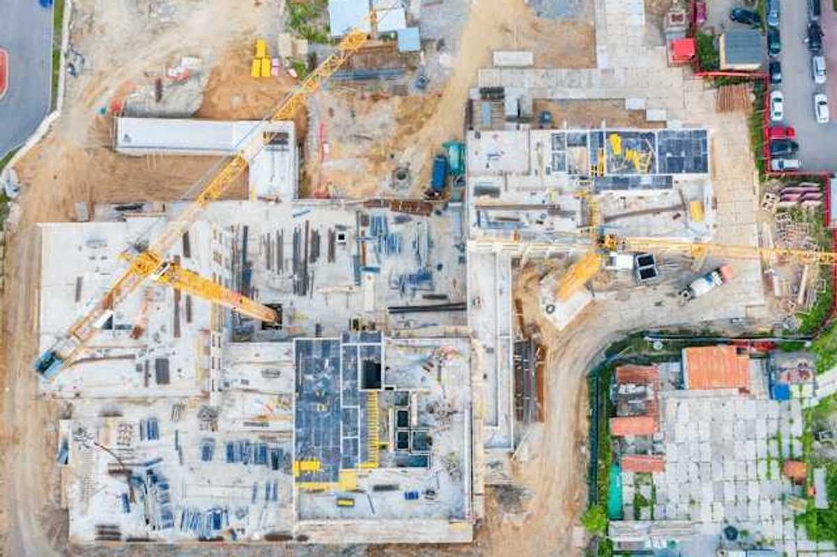 An aerial view of building construction