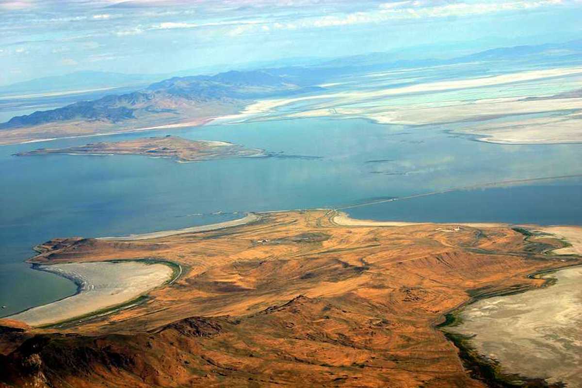 An aerial view of the Great Salt Lake