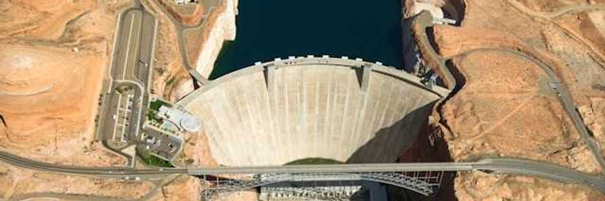An aerial view of the Hoover Dam