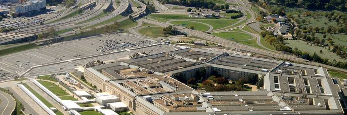 An aerial view of the Pentagon building in Washington, DC