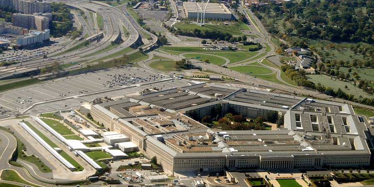 An aerial view of the Pentagon building in Washington, DC