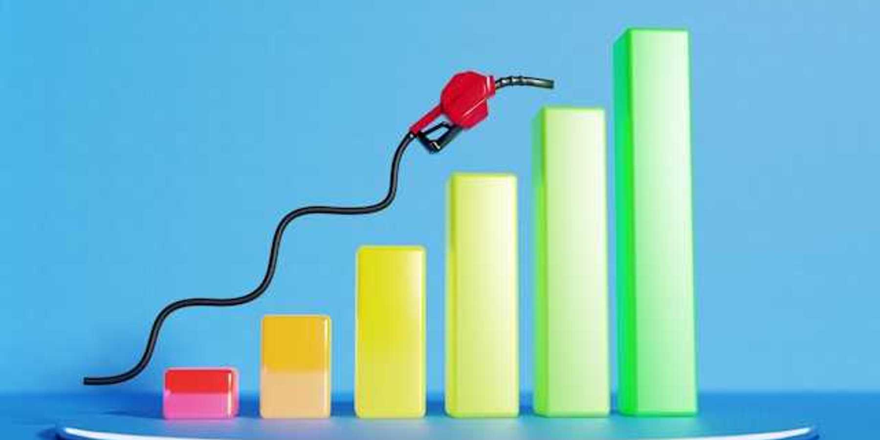An illustration of a bar chart with a gas dispenser floating above it