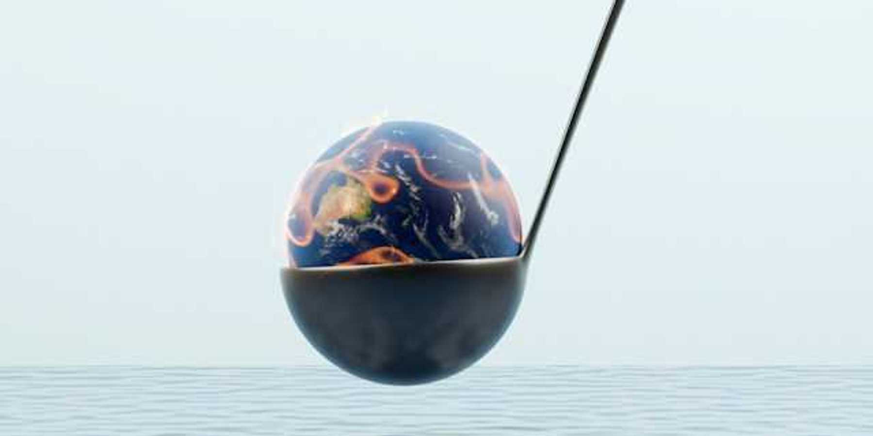 An illustration of a burning earth being dipped into cool water