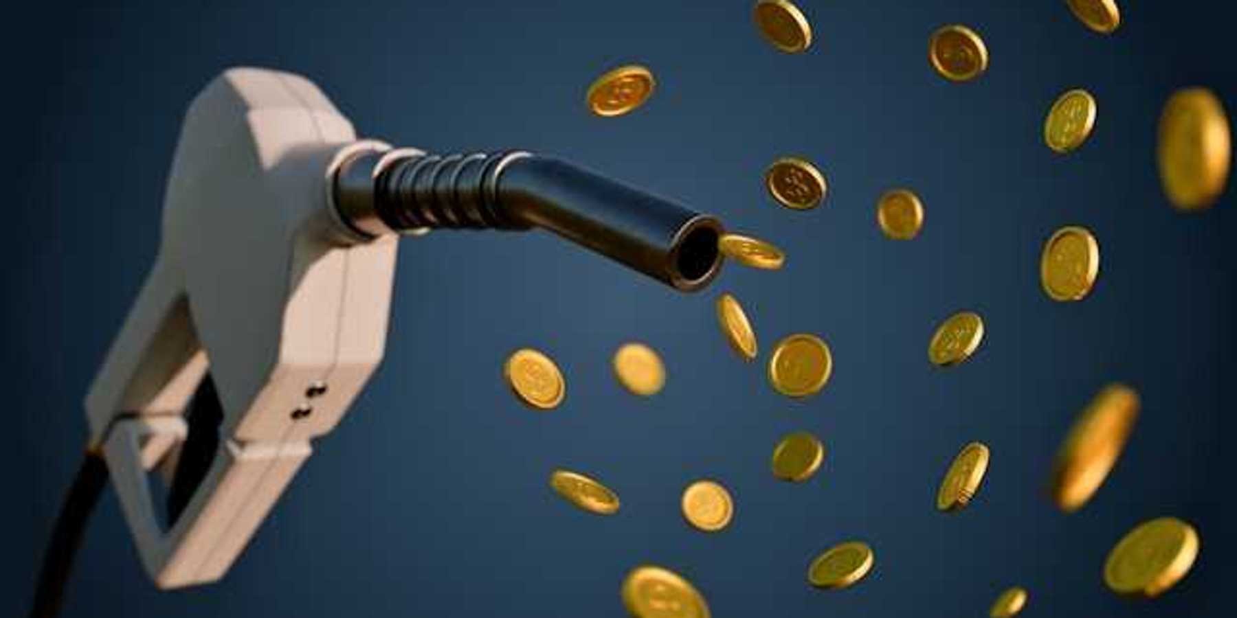 An illustration of a gas pump with golden coins floating out of it
