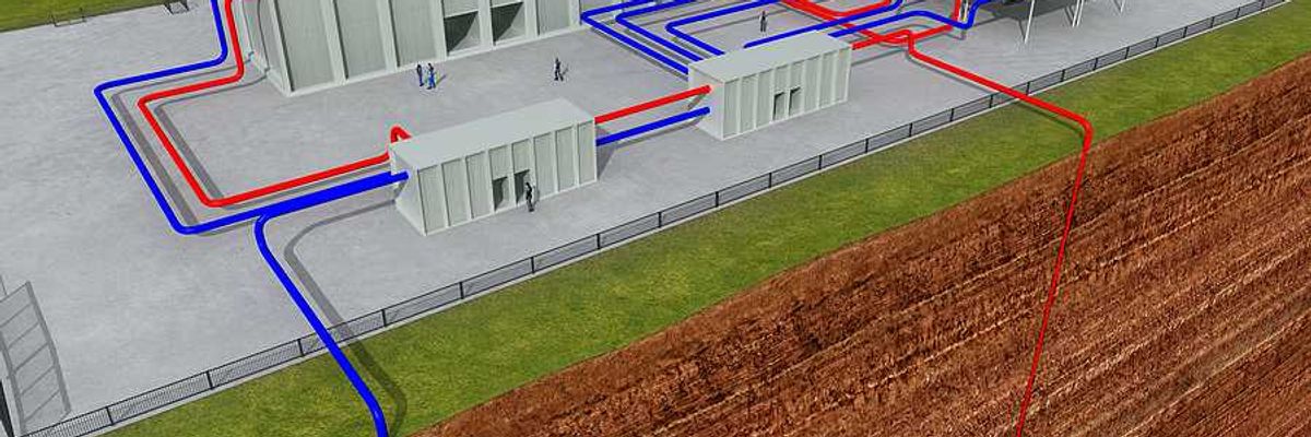 An illustration of a geothermal power plant