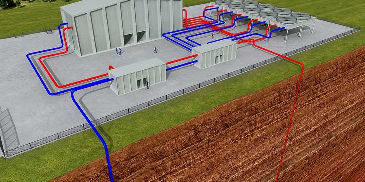 An illustration of a geothermal power plant