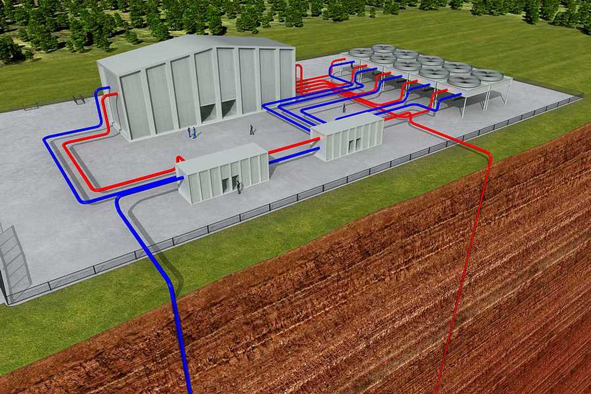 An illustration of a geothermal power plant