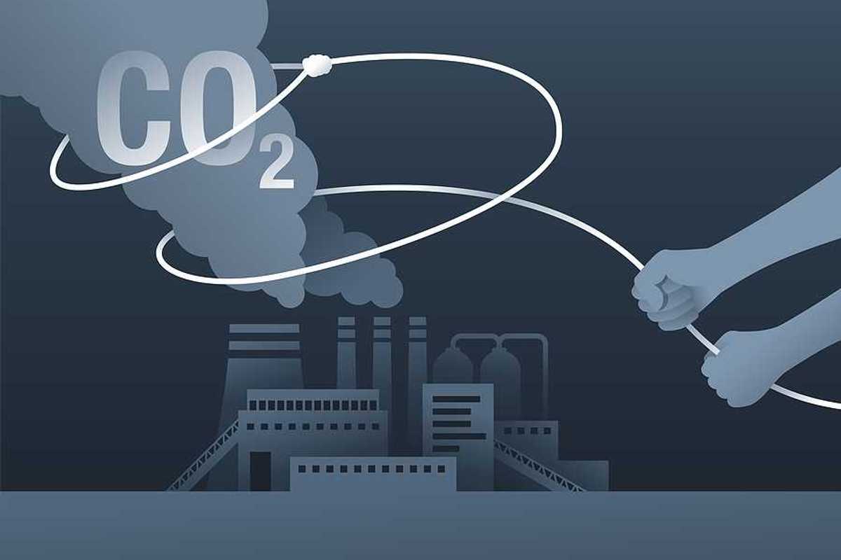 An illustration of a lasso catching harmful smoke coming from an industrial building