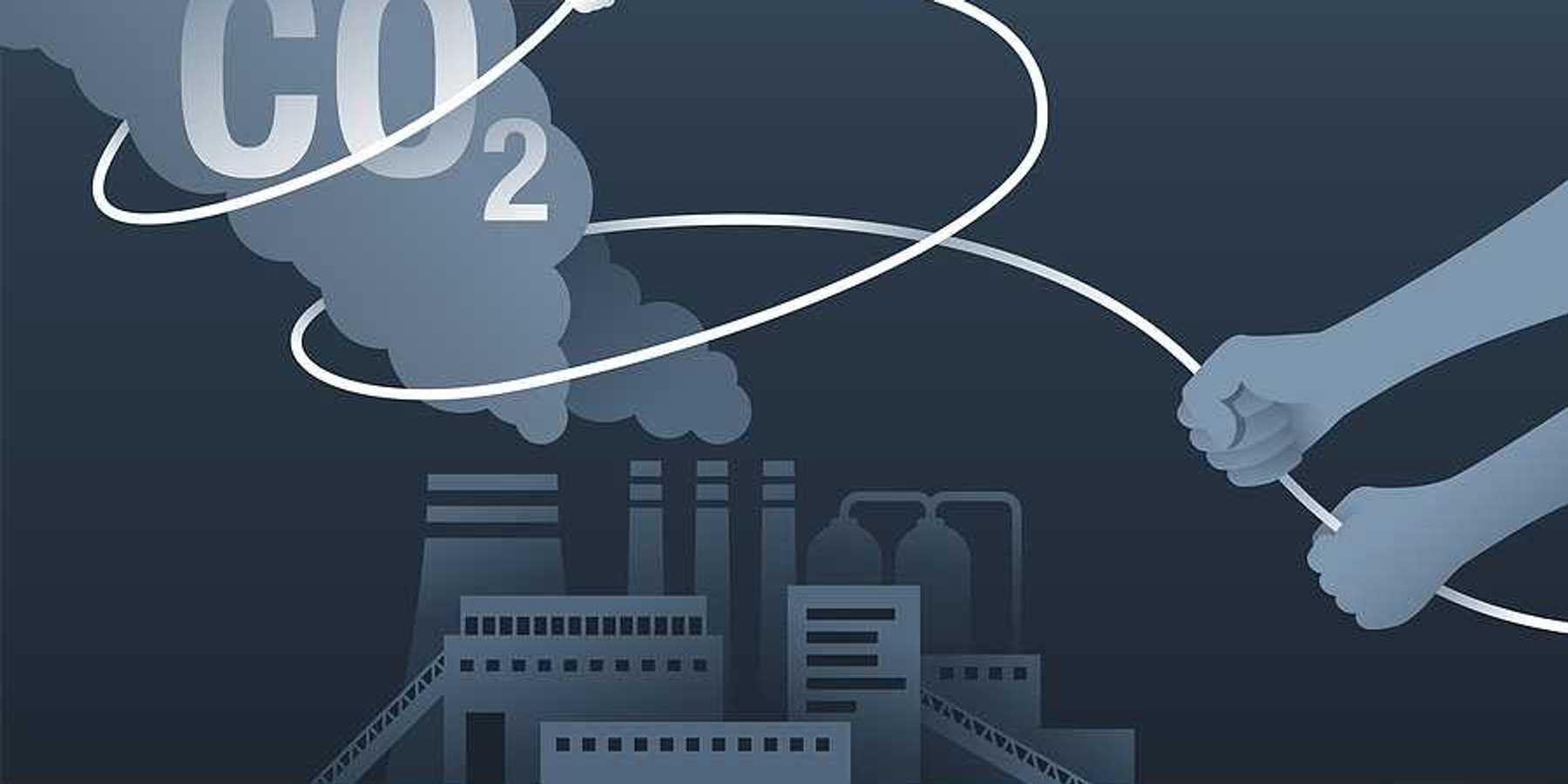 An illustration of a lasso catching harmful smoke coming from an industrial building