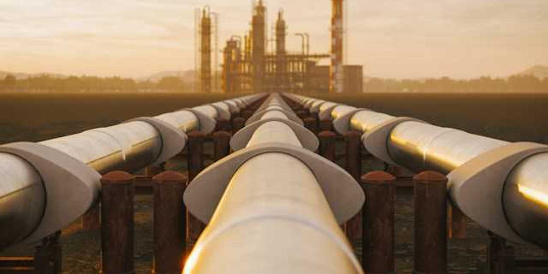 An illustration of a pipeline heading towards an energy plant