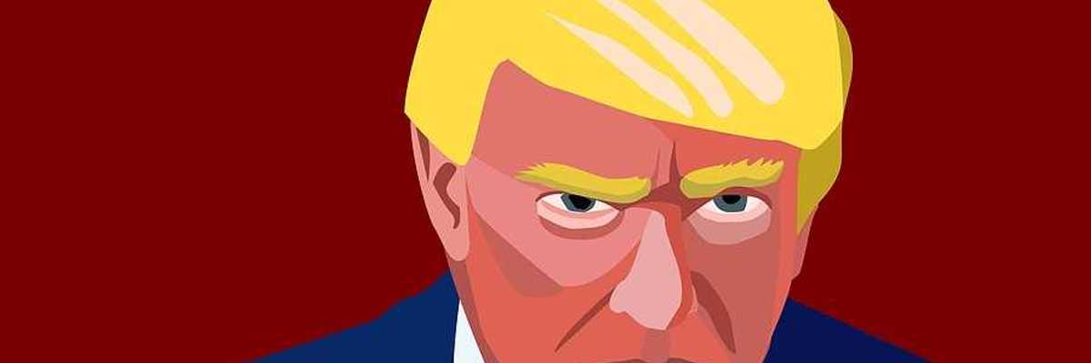 An illustration of donald trump looking at the viewer