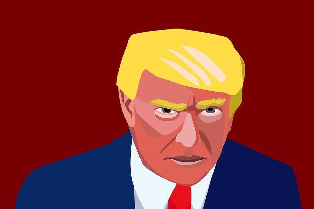 An illustration of donald trump looking at the viewer