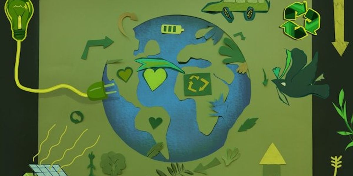 An illustration of the earth with green background.
