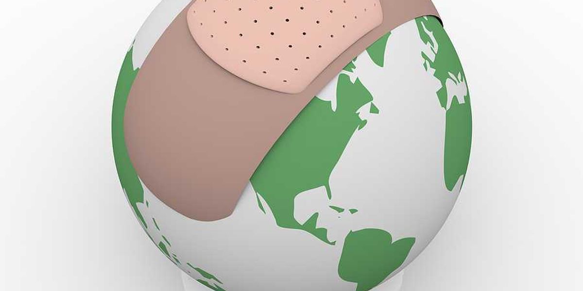 An illustration of the globe with a giant band aid on it
