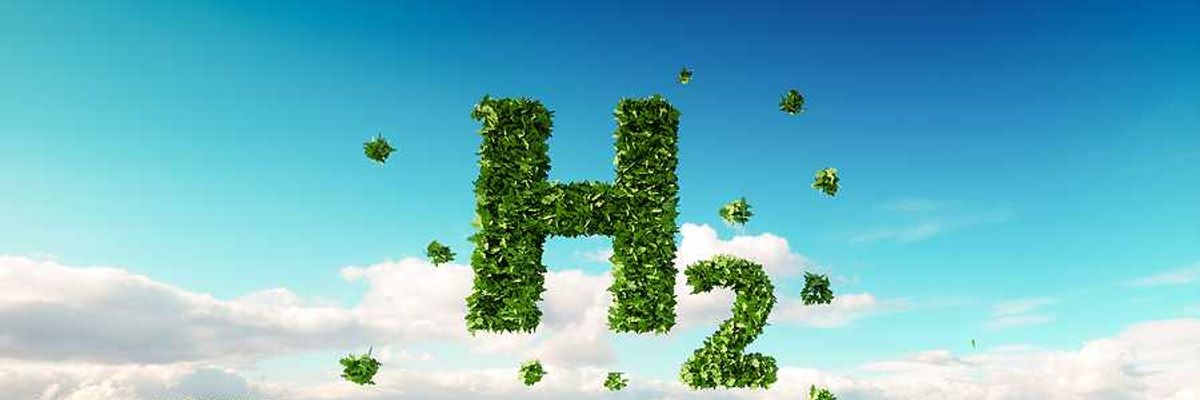 An illustration with green grass and 'H2' hovering above the ground