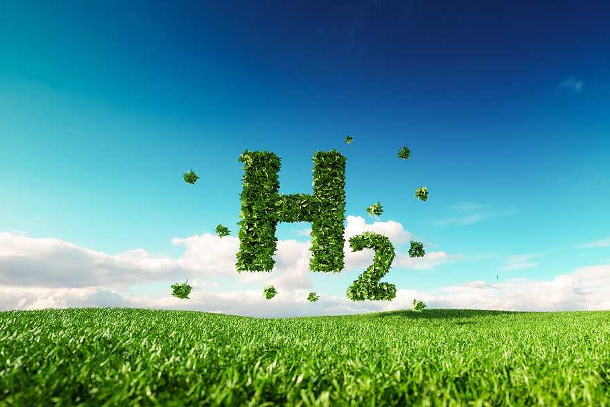 An illustration with green grass and 'H2' hovering above the ground