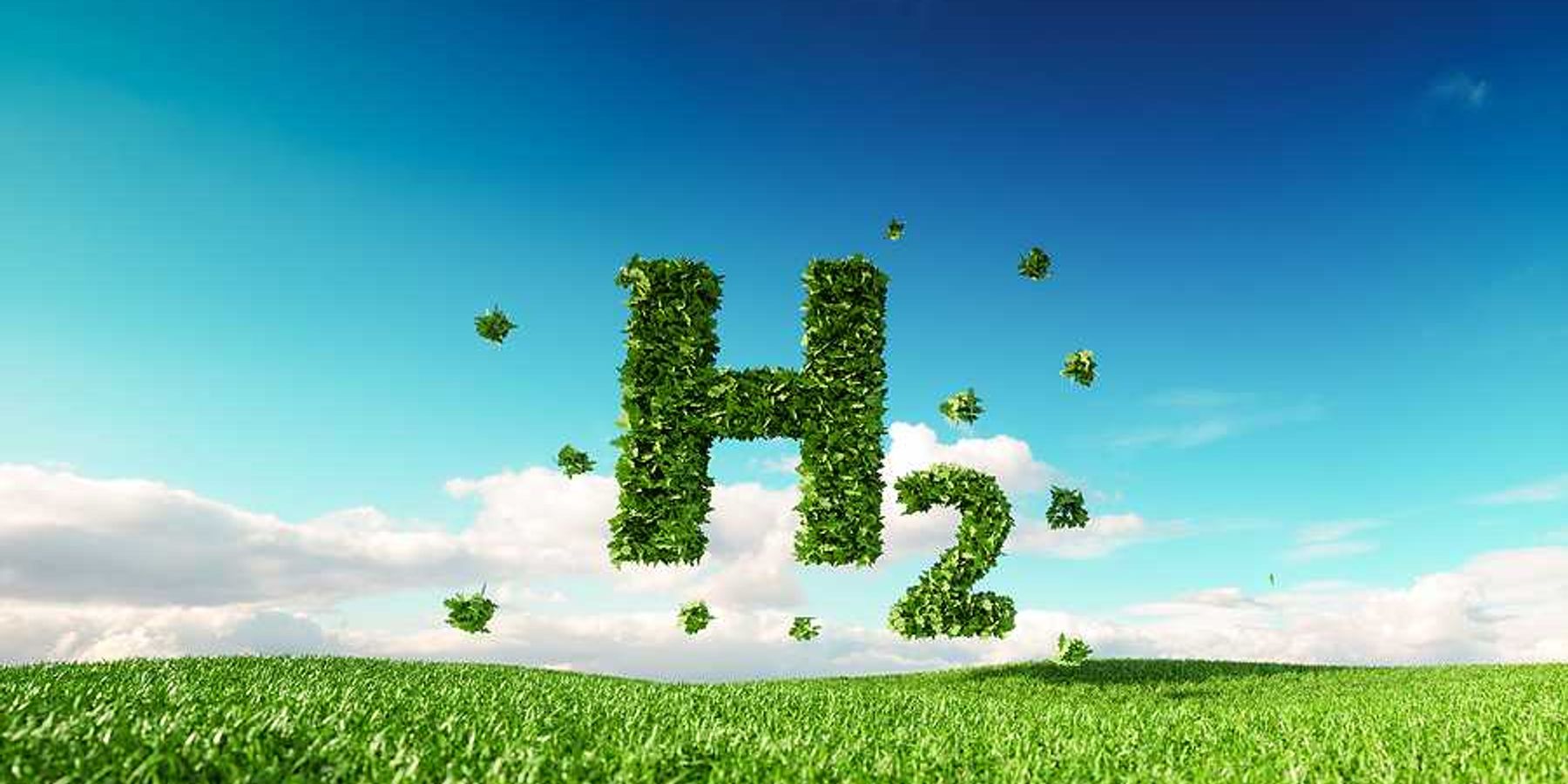 An illustration with green grass and 'H2' hovering above the ground
