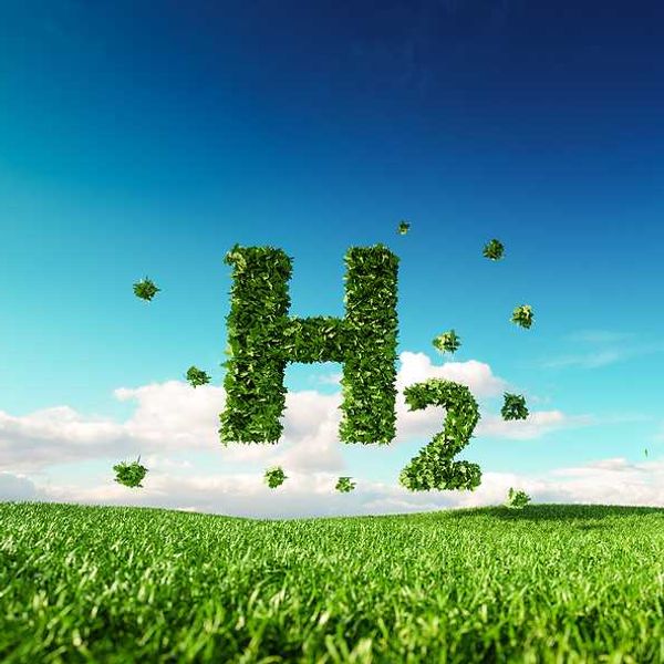 An illustration with green grass and 'H2' hovering above the ground