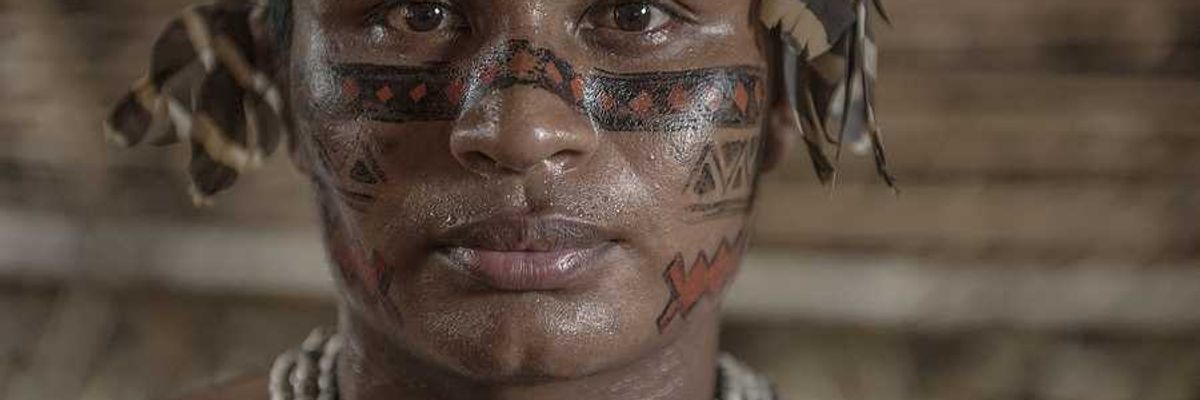 An indigenous Amazon man in native clothing
