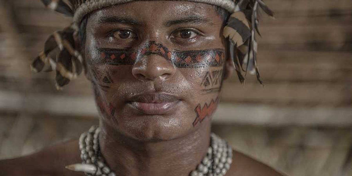 An indigenous Amazon man in native clothing